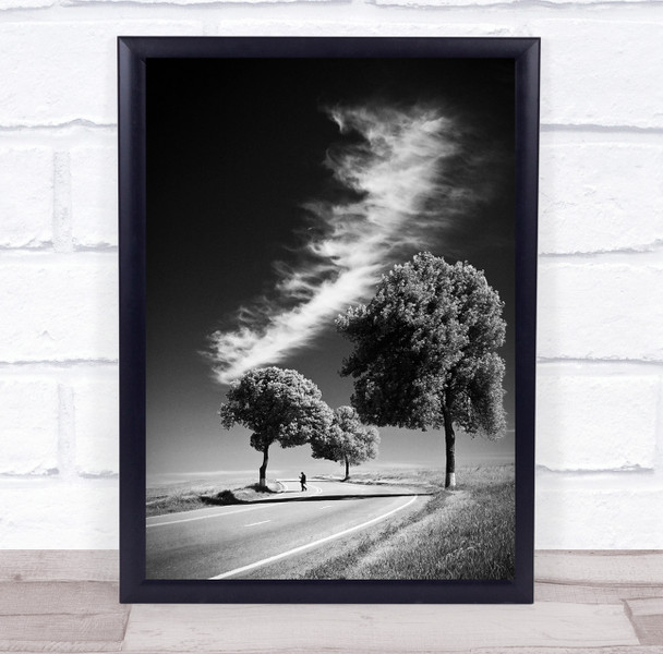 Road Way Landscape Figure Trees Tree Black & White Cloud Countryside Long Print