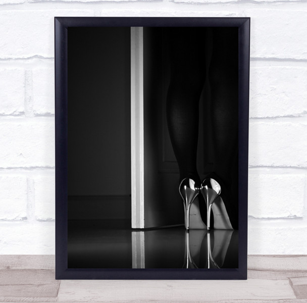 Shoes Shoe High Heels Black & White Door Still Life Legs Woman Reflection Print