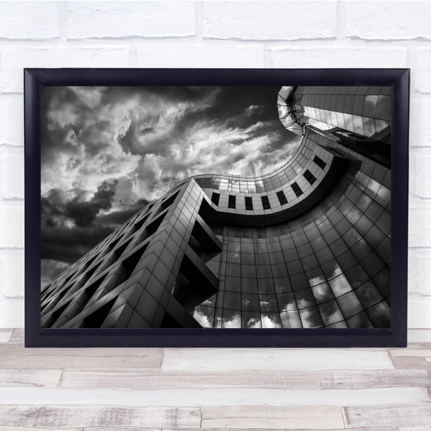 Architecture Wall Facade Perspective Black & White Sky Clouds Wave Pov Print