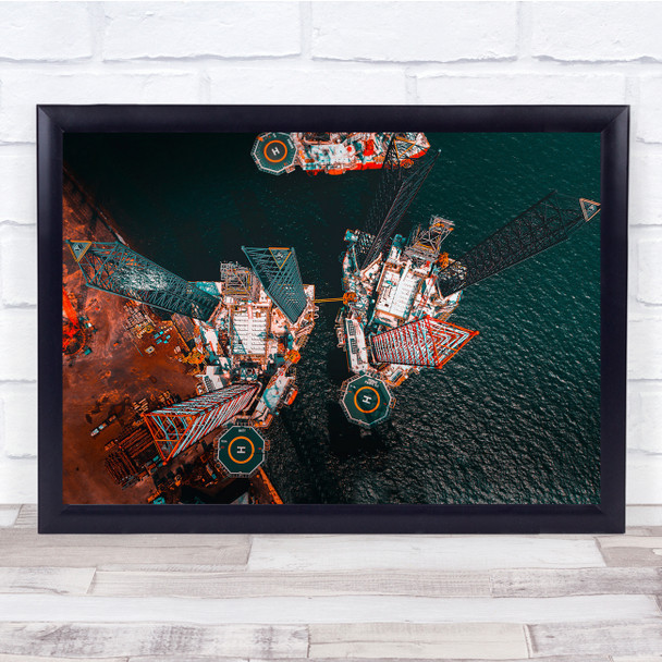 Drone Singapore Orange Seaport Helipad Helicopter Pad Landing Wall Art Print