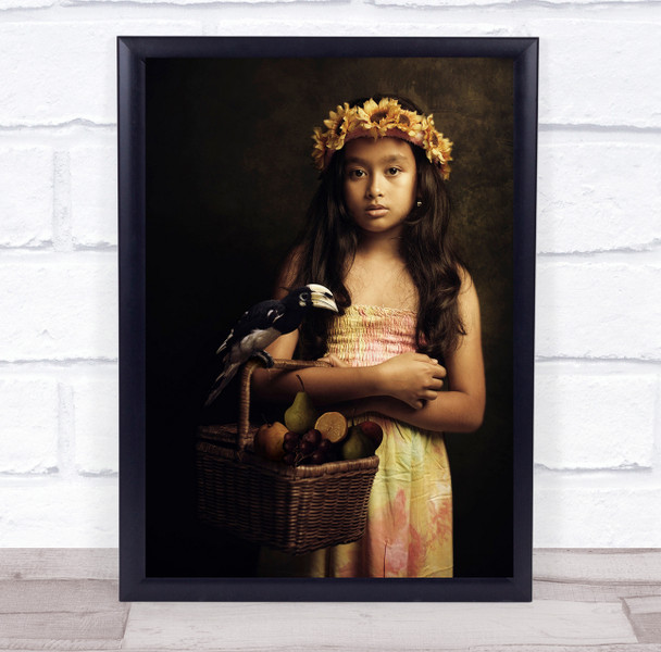 Girl Kid Child Children Childhood Kids Girls Wreath Sunflower Wall Art Print