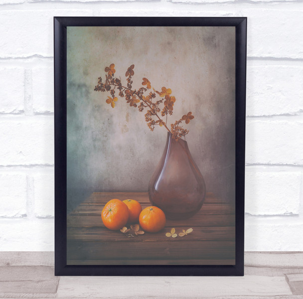 Mandarin Tangerine Citrus Table Still Life Vase Flower Autumn Wall Art Print