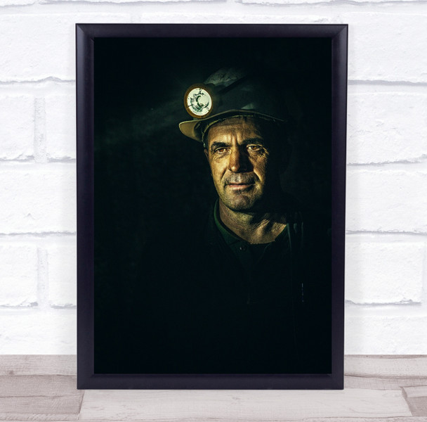 Mine Miner Work Worker Working Portrait Helmet Lamp Headlight Wall Art Print