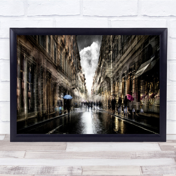 Panorama Creative Edit Street Avenue Umbrella Double Exposure Wall Art Print