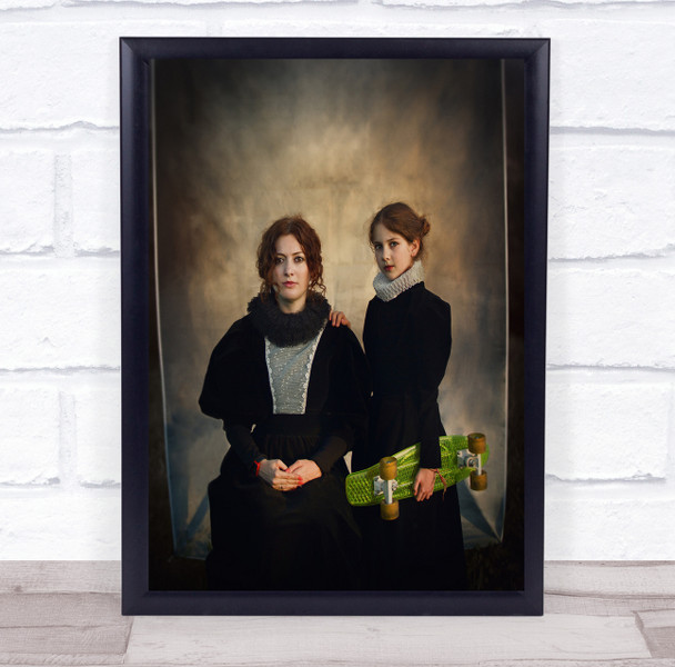 Skateboard Board Collar Medieval Vintage Retro Portrait Woman Wall Art Print