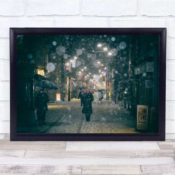 Snow Snowing Snowfall Snowy Winter Alley Umbrella Street Asia Wall Art Print