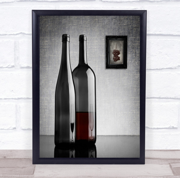 Still Life Wine Painting Bottle Glass Grapes Grape Fruit Pair Wall Art Print