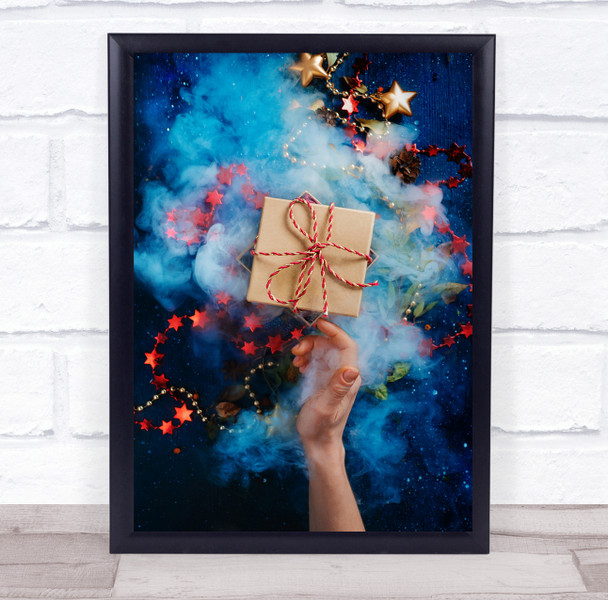 Surprise Christmas Holiday Star Gift Present Red Santa Winter Wall Art Print