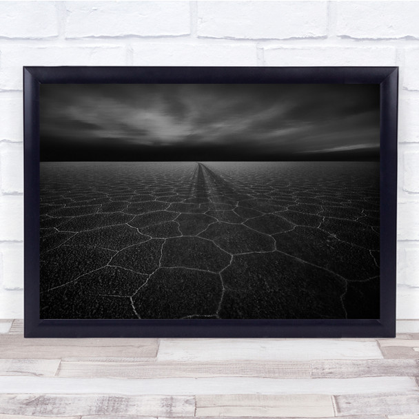 Landscape black and white Dark Ground Pattern Desert Flat Track Trace Print