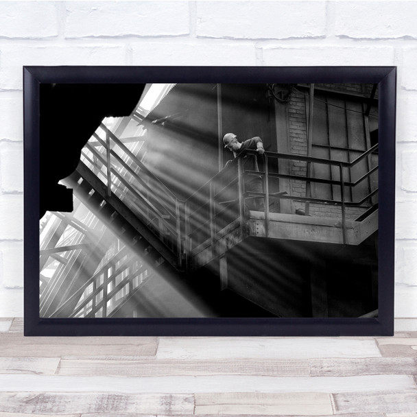 Light Rays Construction Worker Black & White Work Working Documentary Print