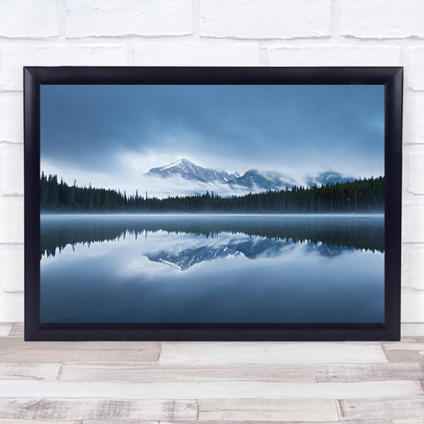 Banff Morning Snow Foggy Calm Still Serene Herbert Lake Bank Wall Art Print