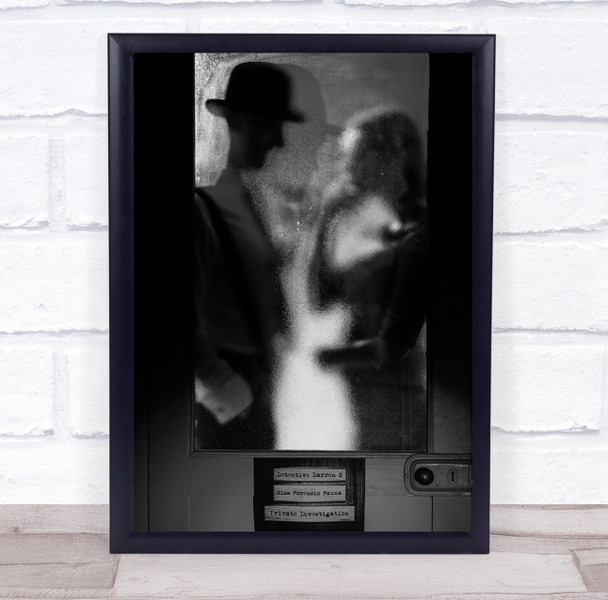Film Noir Private Investigations Monochrome Black White Door Wall Art Print