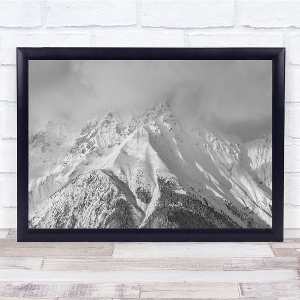 Landscape Mountains Snow Cloud Winter Panorama Black & White Wall Art Print