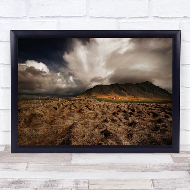 Landscape Mountain Akrafjall Iceland Sky Cloud Brown Akranes Wall Art Print