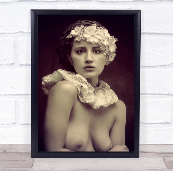 Model Woman Girl Bride Eyes Sepia Fine Art Nude Naked Collar Wall Art Print