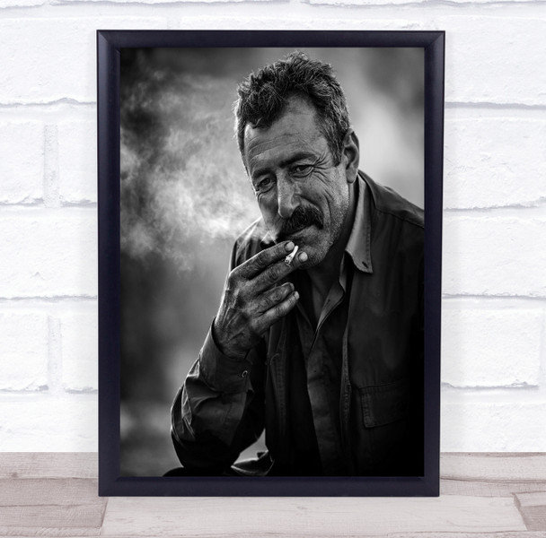 Portrait Cigarette Smoke Smoker Smoking Man Face Bokeh Smile Wall Art Print