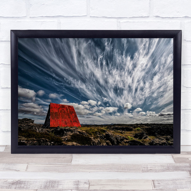 Red Roof Shed Cabin Cottage Sky Iceland Rust Rusty Landscape Wall Art Print
