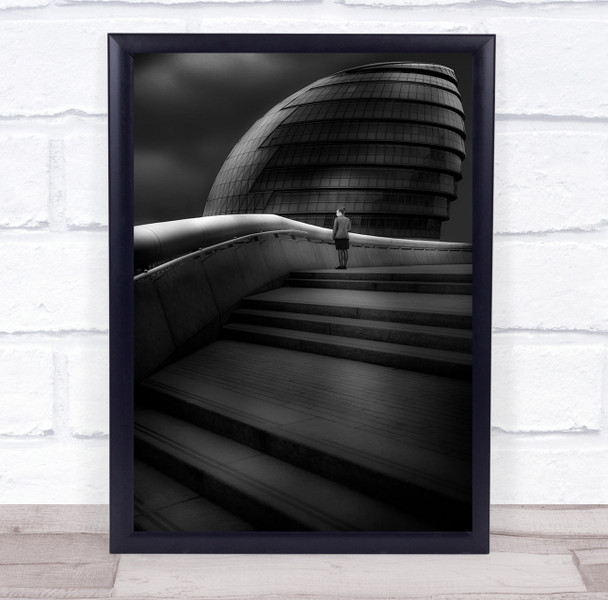 Street architecture stairs Black and white Mood Woman London Wall Art Print