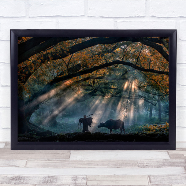 Sunrays Morning China Rays Light Animal Animals Farm Farming Wall Art Print