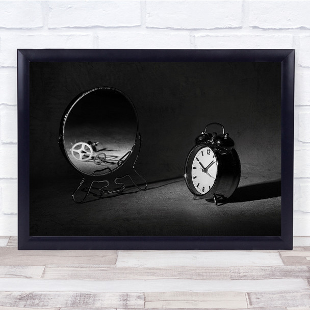 Clock Watch Alarm Self Introspection Black & White Mirror Reflection Print
