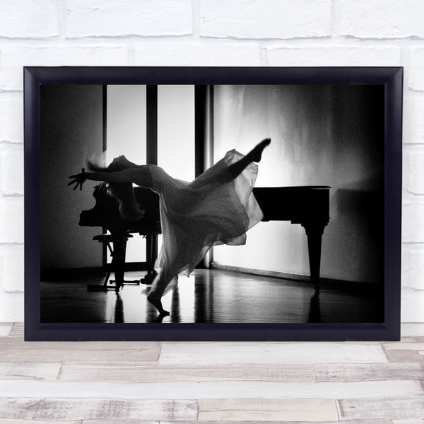 Performance Ballet Ballerina Black & White Piano Grand Woman Balance Print