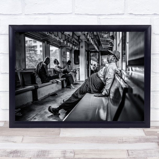 Street Train People Travelling Passengers Yangon Myanmar Mm Black & White Print