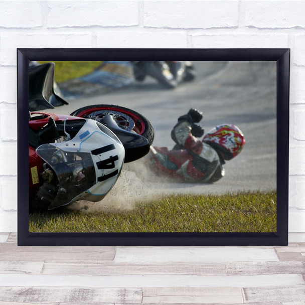 Action Accident Race Racing Bike Motorbike Motorcycle Grand Prix Wall Art Print