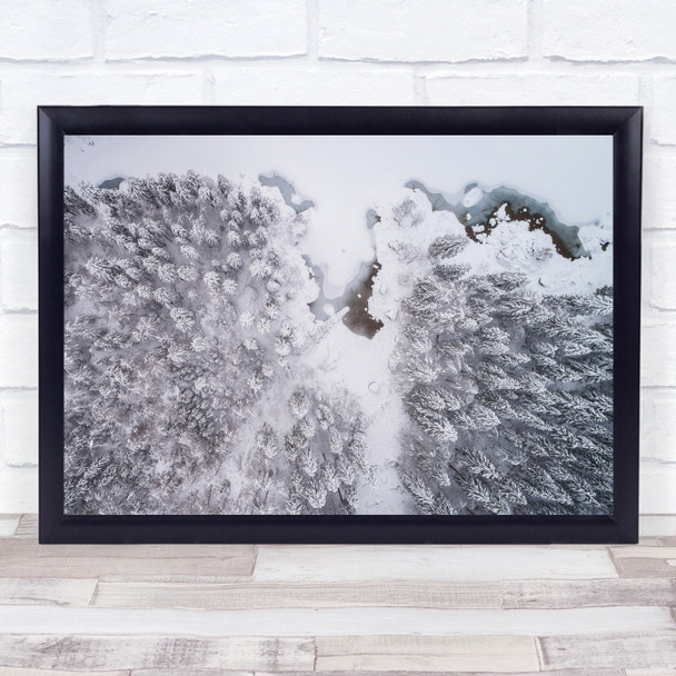 Aerial Landscape Trees Forest Winter Snow Cold Above Fusine Lake Wall Art Print