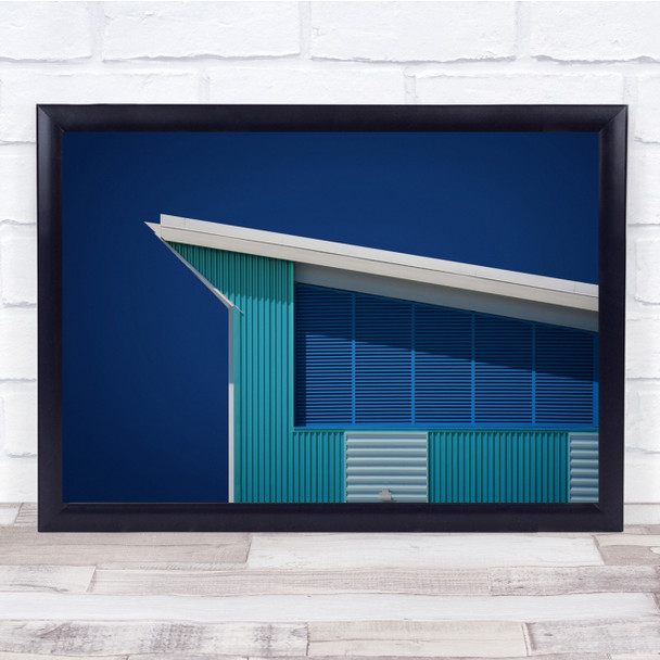 Architecture Teal Turquoise Blue Roof Wall Facade Diagonal Lines Wall Art Print