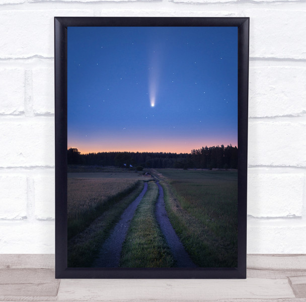 Comet Neovise Countryside Road Rural Farm Farming Night Nightsky Wall Art Print