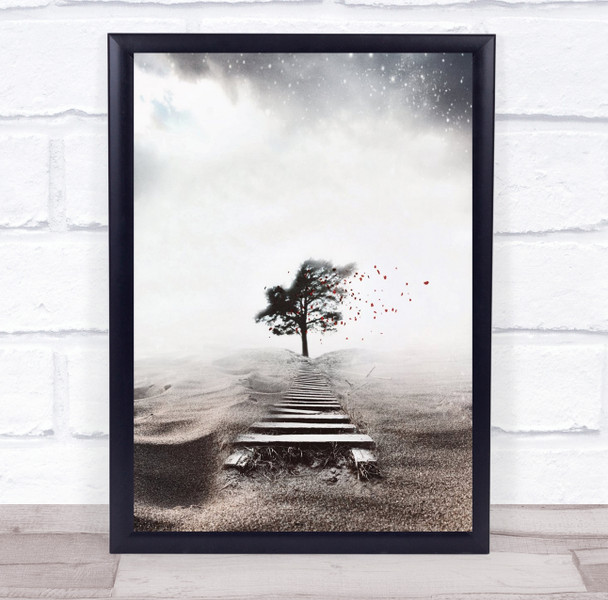 Creative Edit Lonely Tree Wind Windy Blow Blowing Path Landscape Wall Art Print