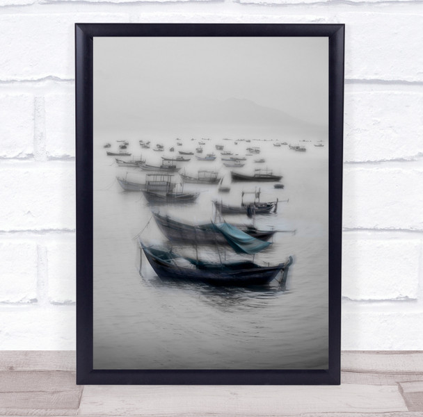 Fishing Boat Vietnam Vietnamese Full-Colour Boats Water Lake Hoi Wall Art Print