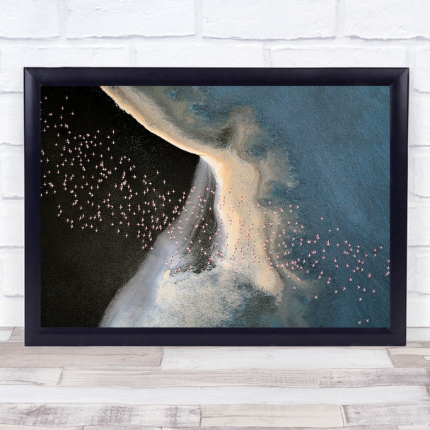 Kenya Africa Flamingo Helicopter Aerial Lake Flamingos Landscape Wall Art Print