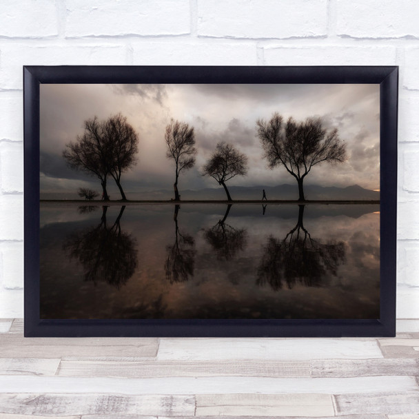 Landscape River Water Trees Reflection Walk Walking Alone Lonely Wall Art Print