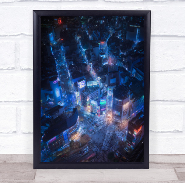 Night Shibuya Aerial Above Drone City Cityscape Urban Metropolis Wall Art Print