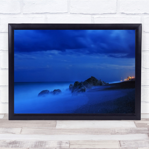 Panorama Blue Night Coast Coastal Shore Beach Milky Silky Smooth Wall Art Print