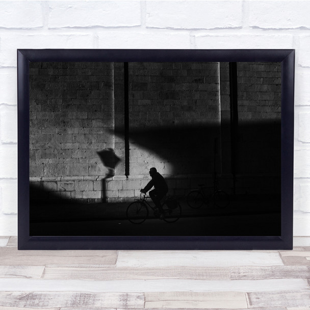 Shadow Lamp Wall Street Person Bike Bicycle Cyclist Bricks Ombre Wall Art Print