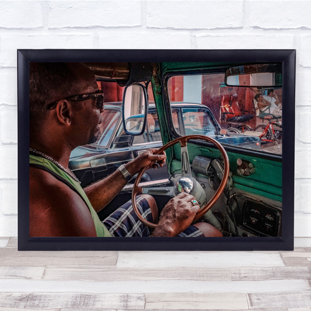 Street Cuba Taxi Driver Drive Driving Steering Wheel Car Classic Wall Art Print