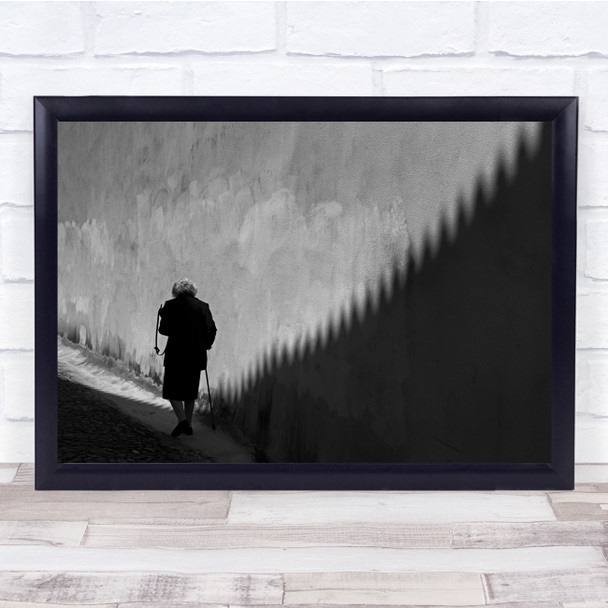 Street Shadow black and white Lady Cane Stick Old Walking Dragon Wall Art Print