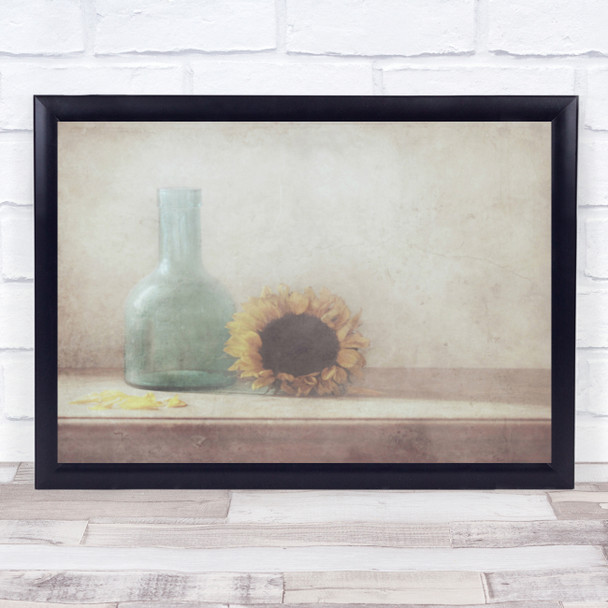 Sunflower Texture Vase Bottle Flask Glass Summer Table Painterly Wall Art Print