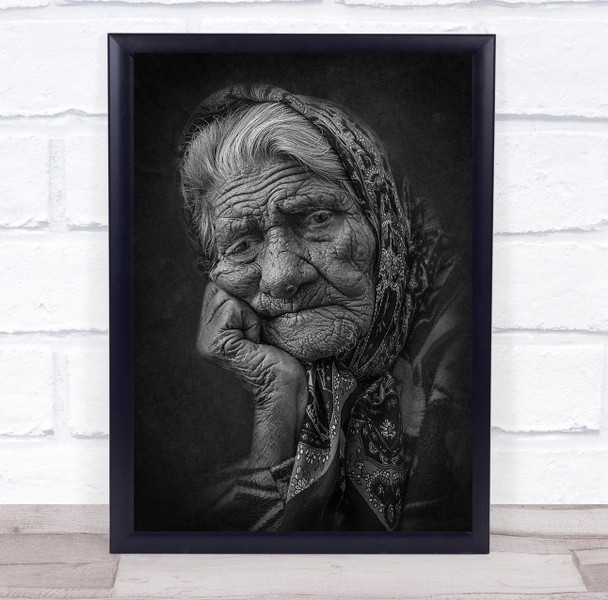 Woman Old Portrait Wrinkly Portraits Black & White Lady Age Dark Low Key Print