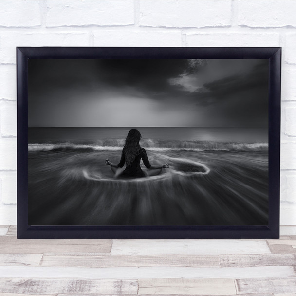 Yoga Meditation Zen Meditate Mindfulness Sit Sitting Beach Black & White Print