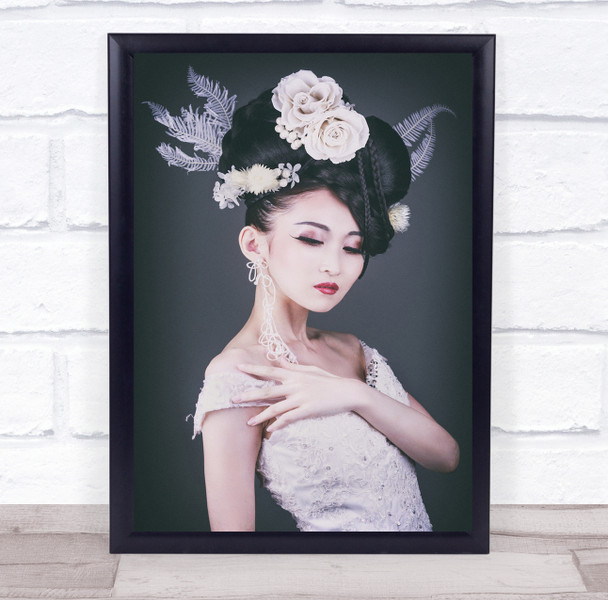 Asia Japan Japanese Portrait Model Woman Flower Flowers Make Up Wall Art Print