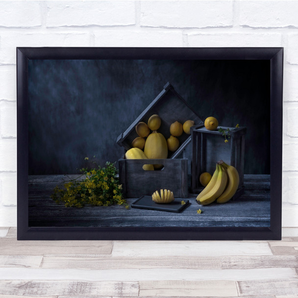 Banana Lemon Flower Fruit Bananas Box Still Life Kitchen Lemons Wall Art Print