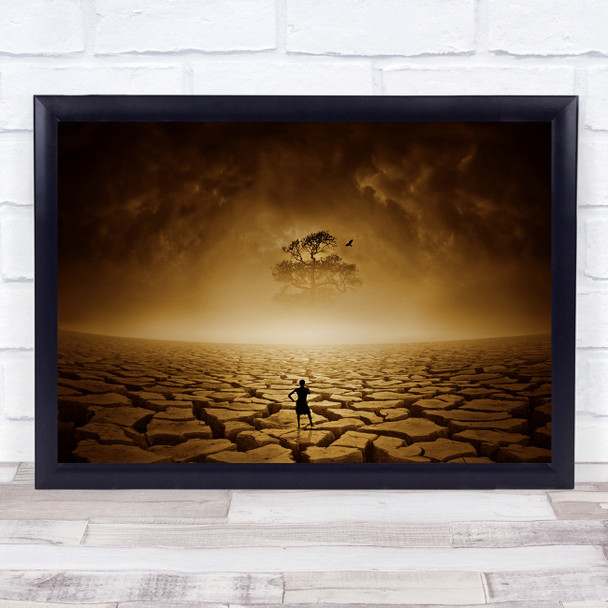 Creative Edit Oasis Life Silhouette Conceptual Bird Tree Lonely Wall Art Print