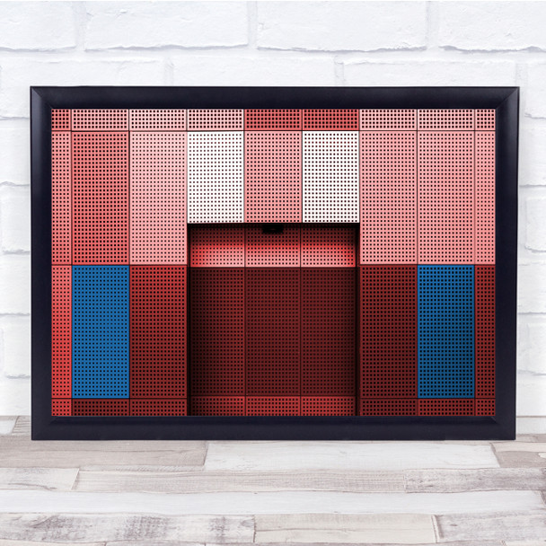 Facade Red Blue White Graphic Abstract Shapes Geometry Symmetry Wall Art Print