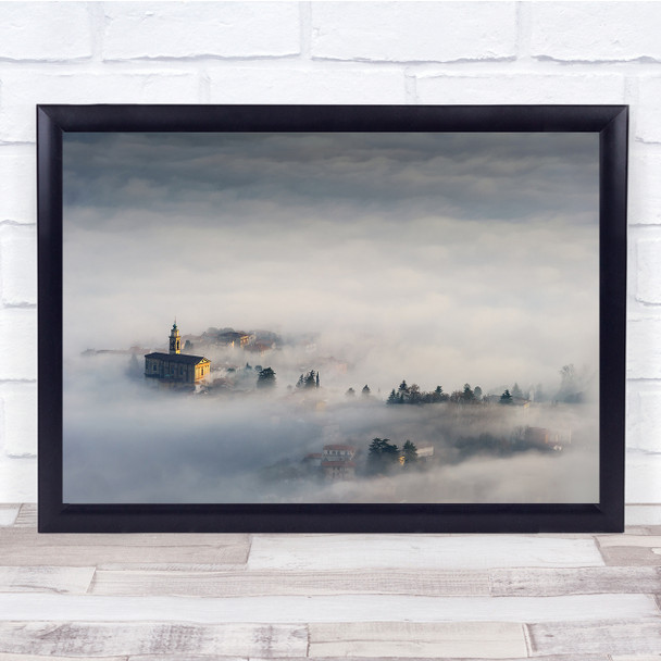 Landscape Building Church Tower Clouds Cloudy Fog Mist Haze Sea Wall Art Print