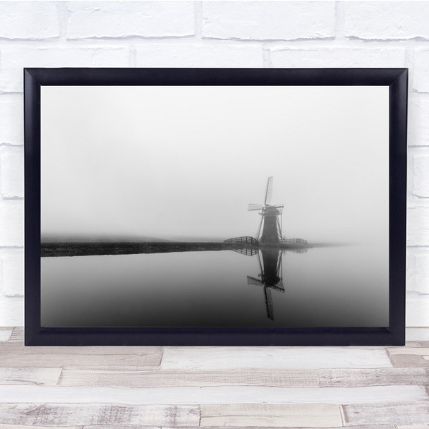 Mill Windmill Water River Fog Mist Clouds Landscape Photography Wall Art Print