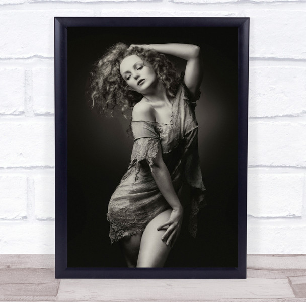 Monochrome Beauty Woman Pose Portrait Fashion Dress Ivory Flame Wall Art Print