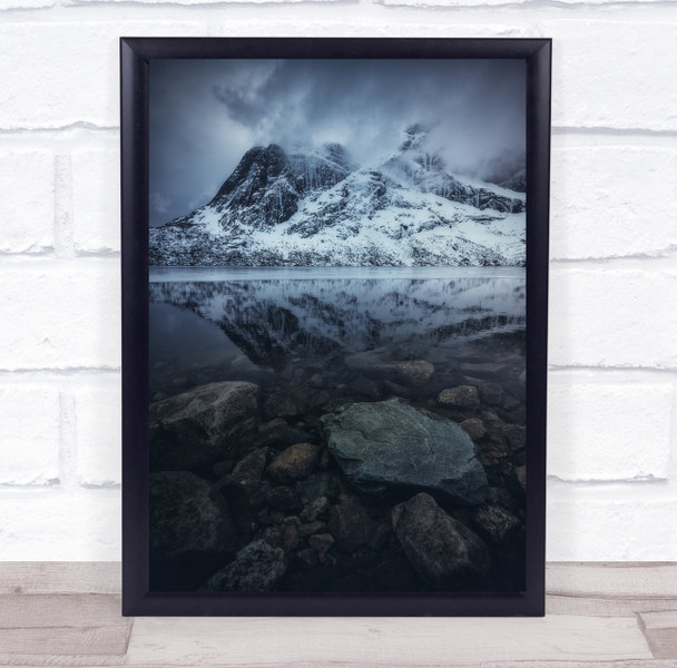 Mountain Mountains Landscape Reflection Water Snowy Peak Winter Wall Art Print